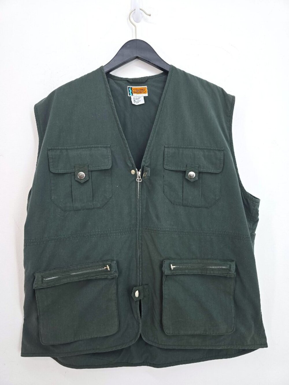 VTG Gulliver's Dark Green Canvas Hunting Multi Pocket Fly Fishing Vest Mens XL